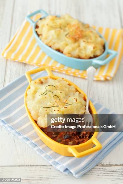 moussaka with mashed potato - moussaka stockfoto's en -beelden