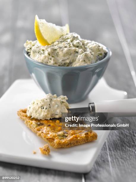 brousse cheese with gurande salt ,chives and lemon - citrics stock pictures, royalty-free photos & images