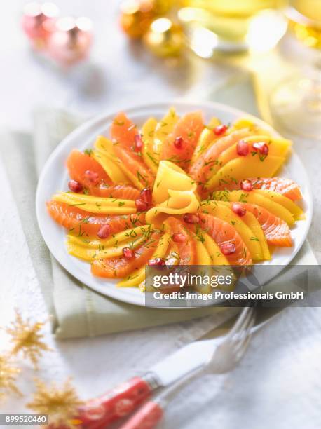 salmon and mango rosace sashimi - citrics stock pictures, royalty-free photos & images