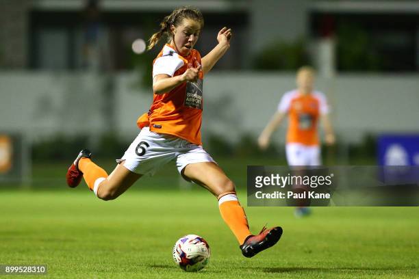 Celeste Boureille of the Roar passes the ball during the round nine W-League match between the Perth Glory and Brisbane Roar at Dorrien Gardens on...