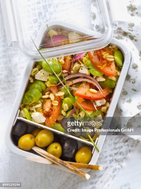 feta,tomato,red onion,broad bean and lemon zest salad - citrics stock pictures, royalty-free photos & images