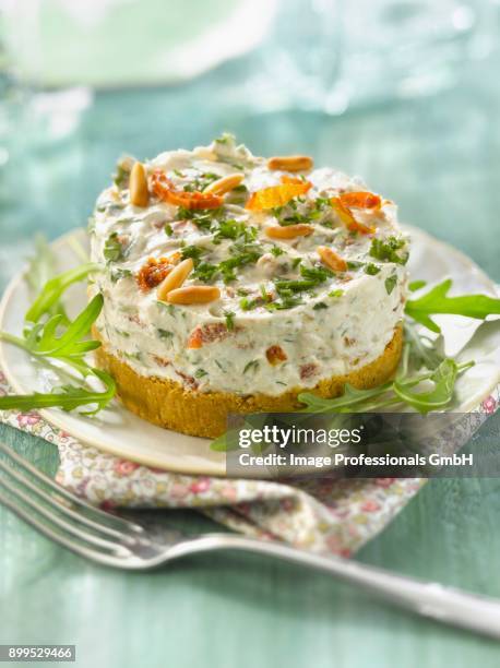 goats cheese and confit tomato cheesecake - gezout stockfoto's en -beelden