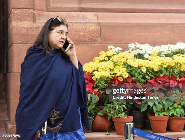 Union Minister for Women and Child Development Maneka Gandhi at Parliament house during the on-going Winter Session of Parliament on December 29,...