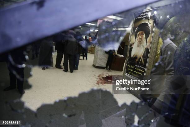 Blood stains can be seen inside the Mar Mina church, after a gun attack on the church in Helwan, Southeastern Cairo, Egypt, 29 December 2017. At...