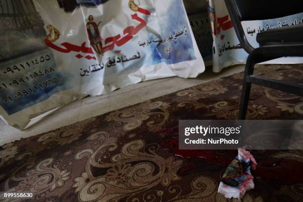 Blood stains can be seen inside the Mar Mina church, after a gun attack on the church in Helwan, Southeastern Cairo, Egypt, 29 December 2017. At...