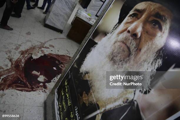 Blood stains can be seen inside the Mar Mina church, after a gun attack on the church in Helwan, Southeastern Cairo, Egypt, 29 December 2017. At...