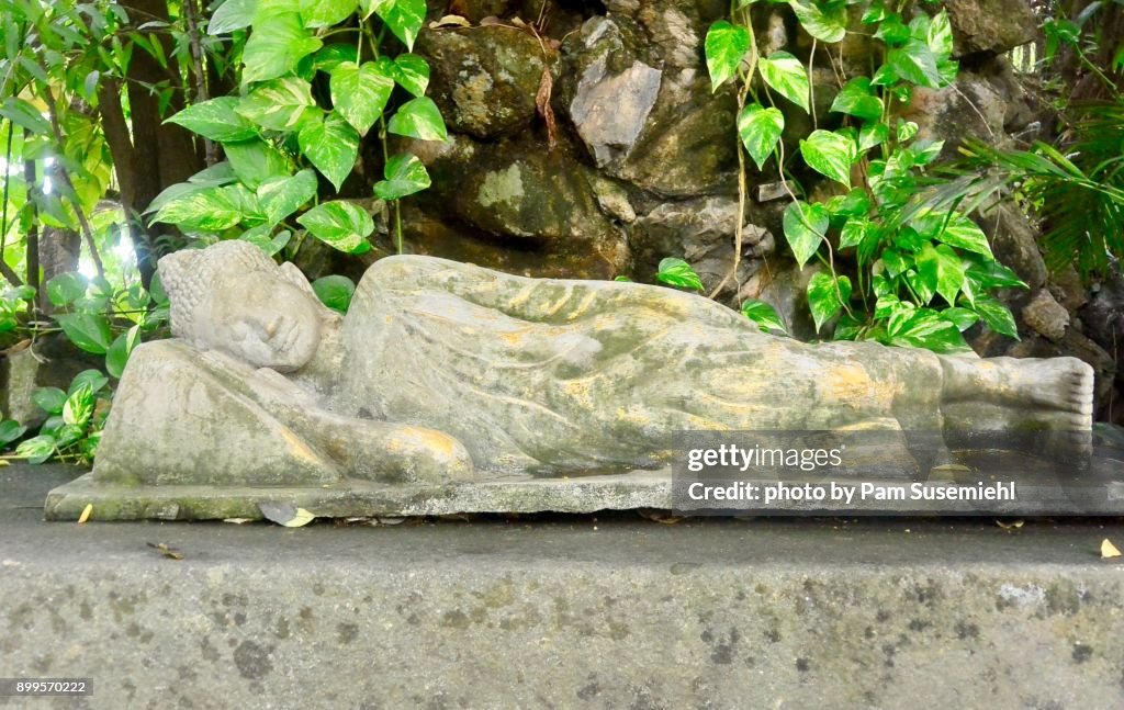 Reclining Buddha Statue in Garden, Nirvana Pose