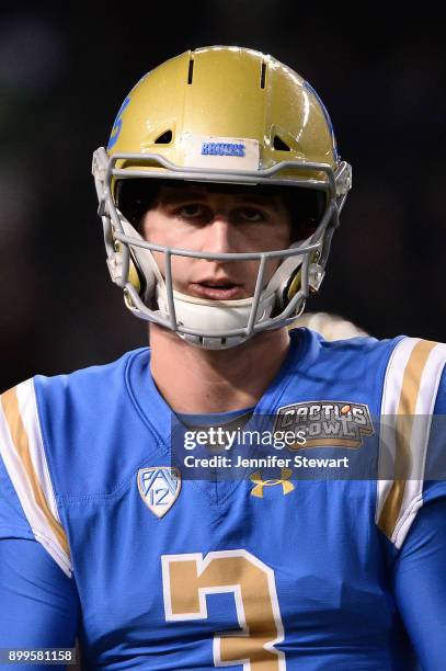 Quarterback Josh Rosen of the UCLA Bruins looks on up prior to the Cactus Bowl against Kansas State Wildcats at Chase Field on December 26, 2017 in...