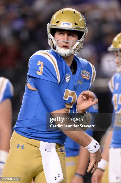 Quarterback Josh Rosen of the UCLA Bruins warms up prior to the Cactus Bowl against Kansas State Wildcats at Chase Field on December 26, 2017 in...