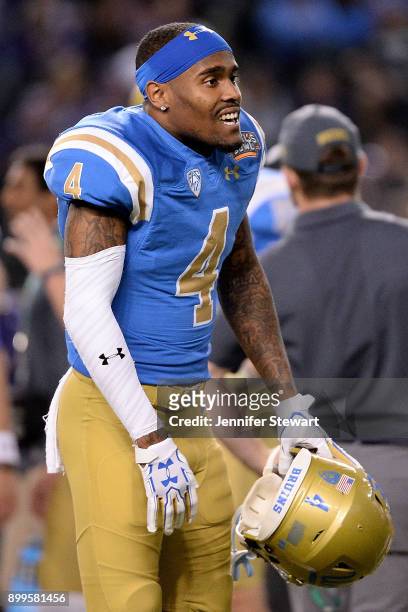 Defensive back Jaleel Wadood of the UCLA Bruins warms up prior to the Cactus Bowl against Kansas State Wildcats at Chase Field on December 26, 2017...