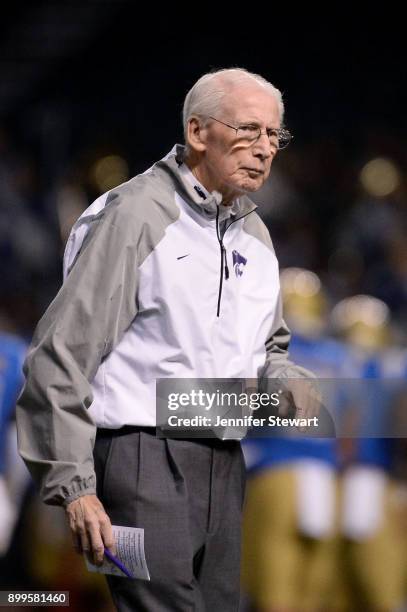 Head coach Bill Snyer of the Kansas State Wildcats looks on prior to the Cactus Bowl against UCLA Bruins at Chase Field on December 26, 2017 in...