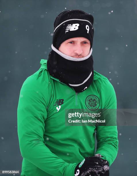 Leigh Griffiths of Celtic is seen during a training session at Lennoxtown on December 29, 2017 in Glasgow, Scotland.