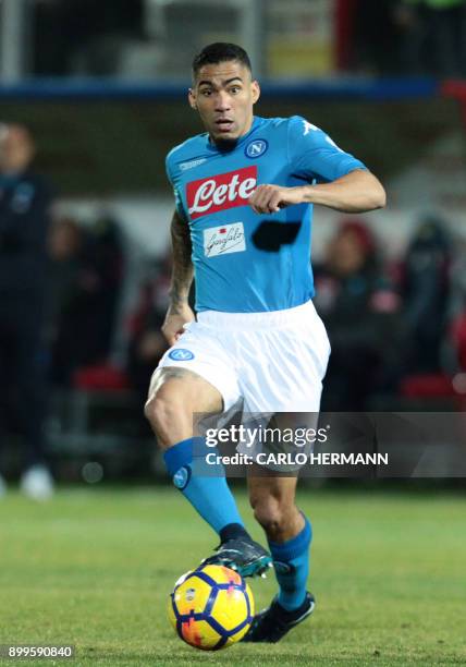 Napoli's Brazilian midfielder Allan controls the ball during the Italian Serie A football match FC Crotone vs SSC Napoli on December 29 2017 at the...