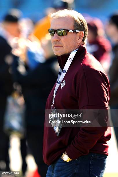 Texas A&M Aggies Head Coach Jimbo Fisher stands on the sideline during warmups before the Belk Bowl between the Wake Forest Demon Deacons and the...