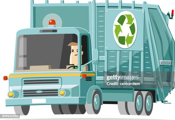 ilustraciones, imágenes clip art, dibujos animados e iconos de stock de camión de basura fresca (vector) - dump truck cartoon