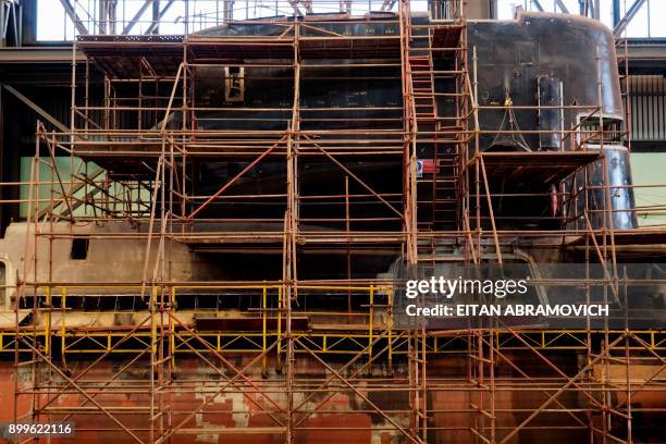 Argentina's Navy submarine ARA Santa Cruz, twin of missing submarine ARA San Juan, is pictured under repair at the state-operated Tandanor shipyard...