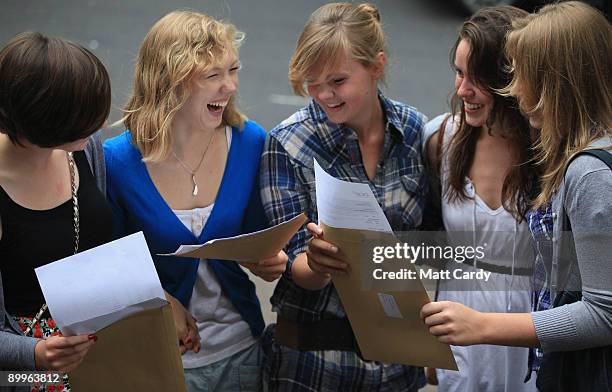 Pupil from Hayesfield Sixth Form Lily Byham celebrates her three A grades at A-level wih her friends, Martha Hutchingson, Lily Byham, Sarah Mann,...