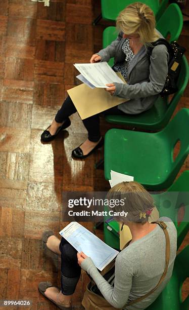 Pupils from Hayesfield Sixth Form opens their A-level results at Hayesfield Girls School on August 20, 2009 in Bath, United Kingdom. Results...