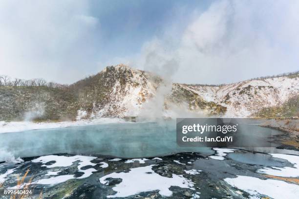 hell valley, hokkaido - smokey mountain spring stock pictures, royalty-free photos & images