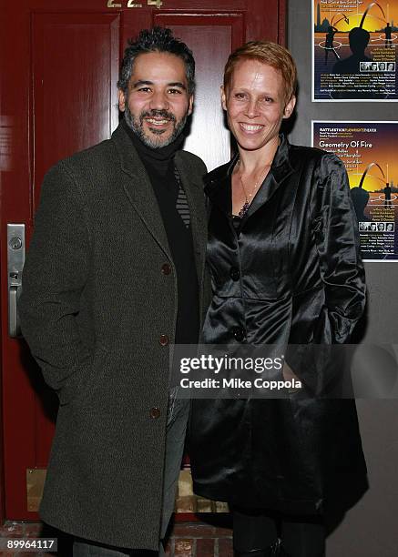 John Ortiz and Lucie Tiberghien attend the Off-Broadway opening night of "Geometry of Fire" at the Rattlestick Playwrights Theater on November 24,...