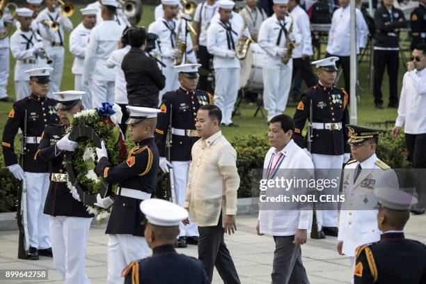 Philippine President Rodrigo Duterte attends the commemoration of the 121st death anniversary of the country's national hero Jose Rizal at the Rizal...