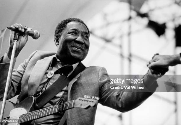 American blues musician and singer Muddy Waters in concert, circa 1970.