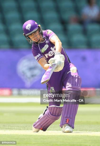 Lauren Winfield of the Hurricanes bats during the Women's Big Bash League match between the Hobart Hurricanes and the Sydney Thunder at University of...