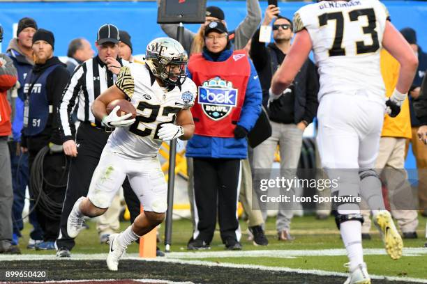 Wake Forest Demon Deacons running back Matt Colburn spins into the endzone for the game winning touchdown in the Belk Bowl between the Wake Forest...
