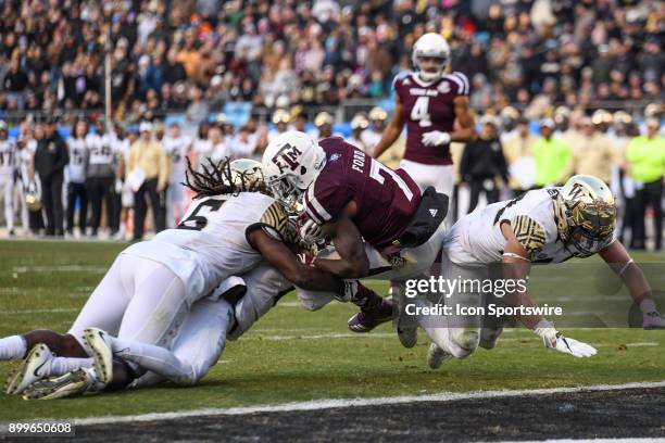 Texas A&M Aggies running back Keith Ford is stopped short of the end zone on a run during the Belk Bowl between the Wake Forest Demon Deacons and the...