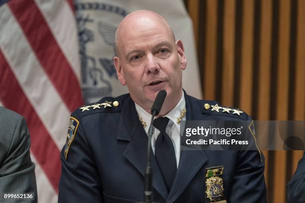 Chief of Patrol Terry Monahan is seen during the press briefing. New York City Mayor Bill de Blasio, NYPD Commissioner James O'Neill and senior NYPD...
