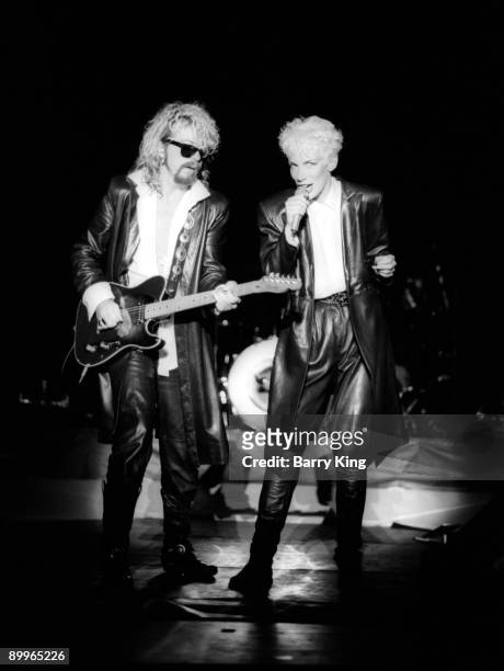 Dave Stewart & Annie Lennox performing on the Eurythmics "Revenge" tour at the Greek Theater in Los Angeles,California on August 5, 1986. Her current...
