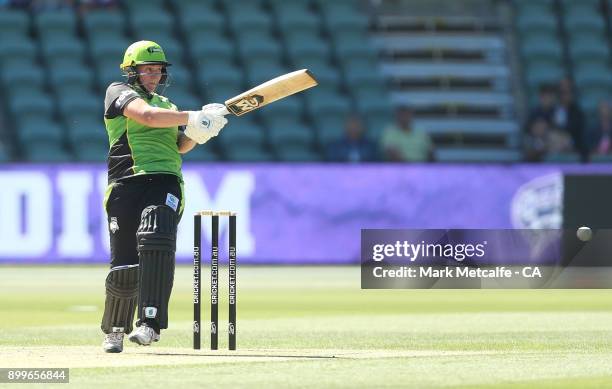 Rachel Priest of the Thunder bats during the Women's Big Bash League match between the Hobart Hurricanes and the Sydney Thunder at University of...