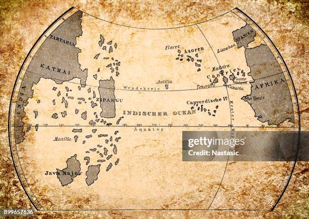 stockillustraties, clipart, cartoons en iconen met paolo dal pozzo toscanelli kaart van de aarde vanuit de 15e eeuw - rond de 15e eeuw