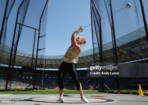 Betty Heidler of Germany competes in the women's Hammer Throw Qualification during day five of the 12th IAAF World Athletics Championships at the...