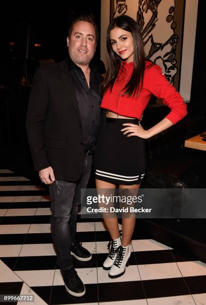 Co-owner Chris Barish and actress Victoria Justice attend the grand opening of Black Tap Craft Burgers & Beer at The Venetian Las Vegas on December...