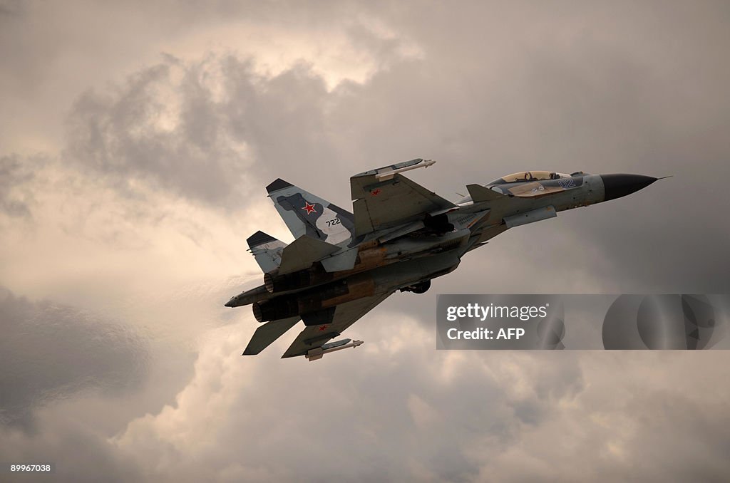 Russian Su-30 fighter jet performs durin