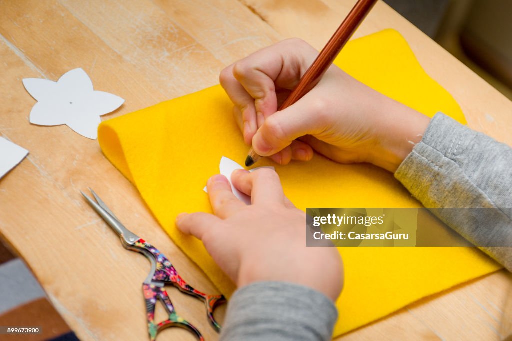 Hands Drawing Sewing Pattern On Felt Fabric High-Res Stock Photo ...