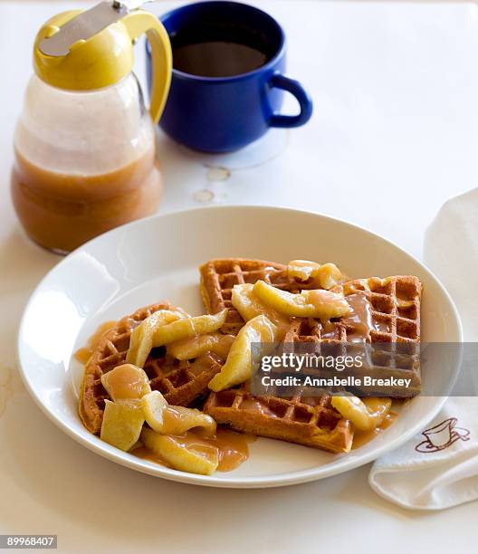 buttermilk pumpkin waffles with apples - buttermilk jug stock pictures, royalty-free photos & images