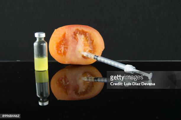 more and more people are using their mobile phones to find genetic experiments with tomatoes - conjugação imagens e fotografias de stock
