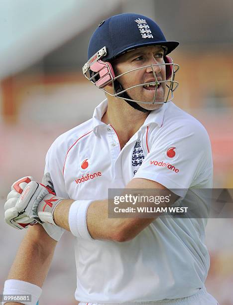 England batsman Matt Prior gestures after losing his wicket on the first day of the fifth and final Ashes cricket Test match between England and...