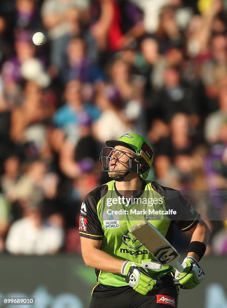 Shane Watson of the Thunder bats during the Big Bash League match between the Hobart Hurricanes and the Sydney Thunder at University of Tasmania...