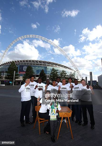 Gary Lineker, Queen Rania of Jordan, Mikael Silvestre, David James, Marcel Desailly and other Premiership players attend the 1 Goal: Education For...