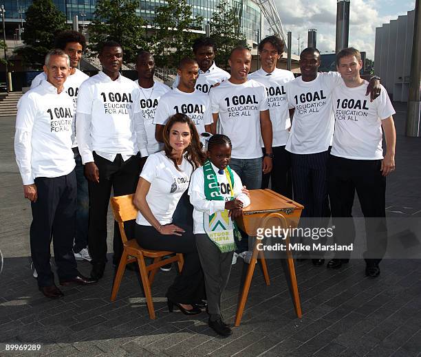 Gary Lineker, Queen Rania of Jordan, Mikael Silvestre, David James, Marcel Desailly and other Premiership players attend the 1 Goal: Education For...