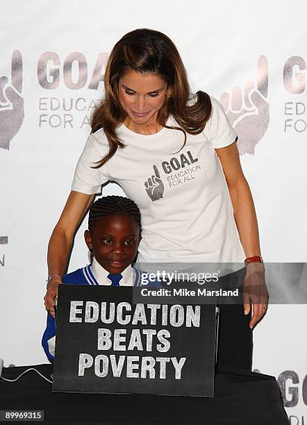 Queen Rania of Jordan attends the 1 Goal: Education For All launch at Wembley Stadium on August 20, 2009 in London, England.