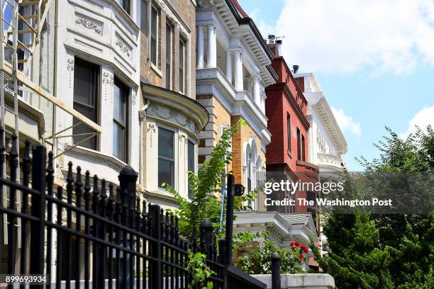 Kalorama Triangle boosts historic row houses along Columbia Road NW that are photographed July 02, 2017 in Washington, DC. Kalorama Triangle is a...