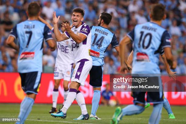 Brandon Wilson of the Glory reacts during the round 13 A-League match between Sydney FC and Perth Glory at Allianz Stadium on December 30, 2017 in...