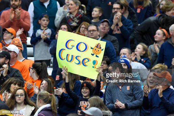 Syracuse Orange fan holds a sign prior to the game against the Eastern Michigan Eagles at the Carrier Dome on December 27, 2017 in Syracuse, New York.