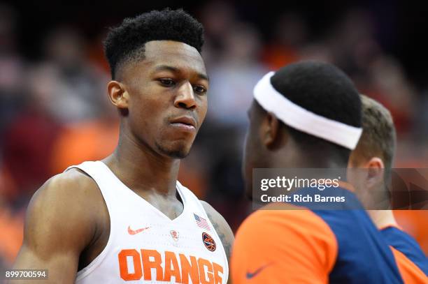 Tyus Battle of the Syracuse Orange prior to the game against the Eastern Michigan Eagles at the Carrier Dome on December 27, 2017 in Syracuse, New...