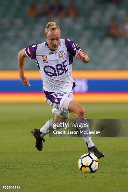 Mitch Nichols of the Glory controls the ball during the round 13 A-League match between Sydney FC and Perth Glory at Allianz Stadium on December 30,...