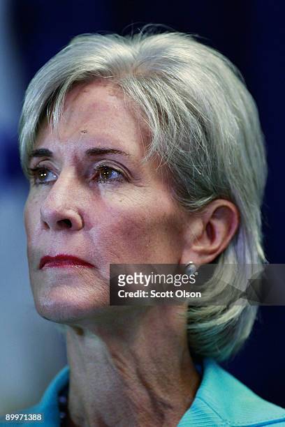 Health and Human Services Secretary Kathleen Sebelius listens to health care professionals during a roundtable discussion on health insurance reform...